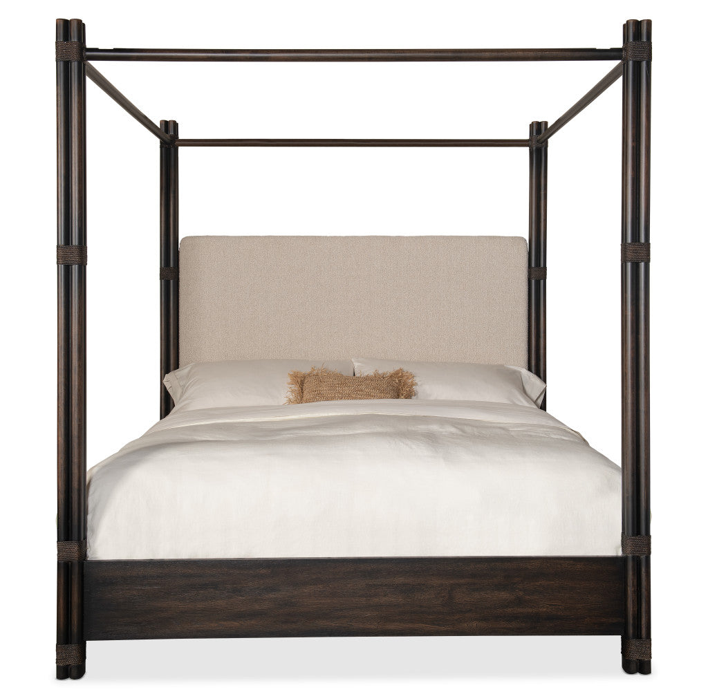 Retreat Pole Rattan Cal King Upholstered Poster Bed withCanopy