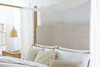 Retreat Pole Rattan Cal King Upholstered Poster Bed withCanopy