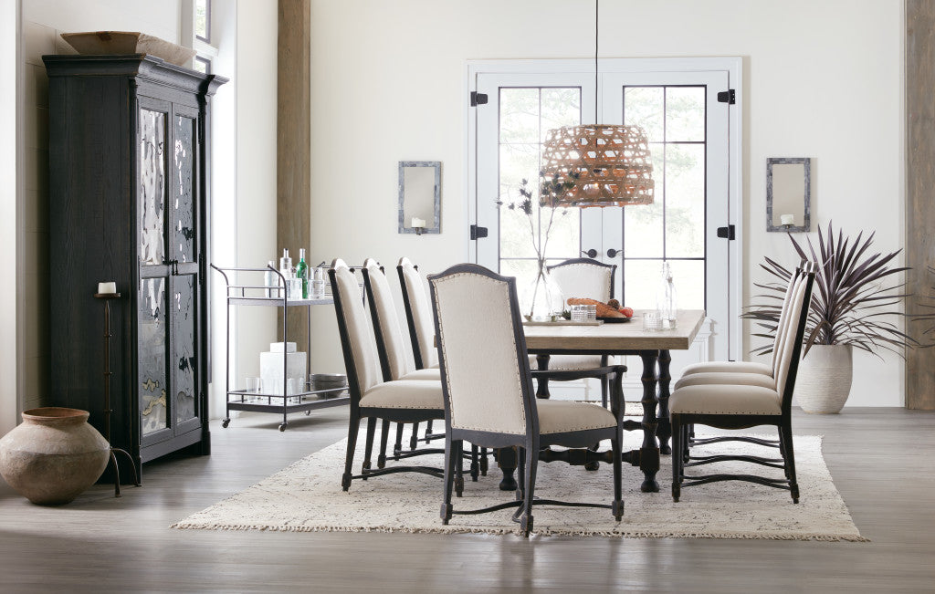 Ciao Bella 84in Trestle Table with 2-18in Leaves-Flaky White/Black