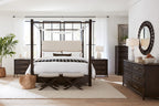 Retreat Pole Rattan Cal King Upholstered Poster Bed withCanopy